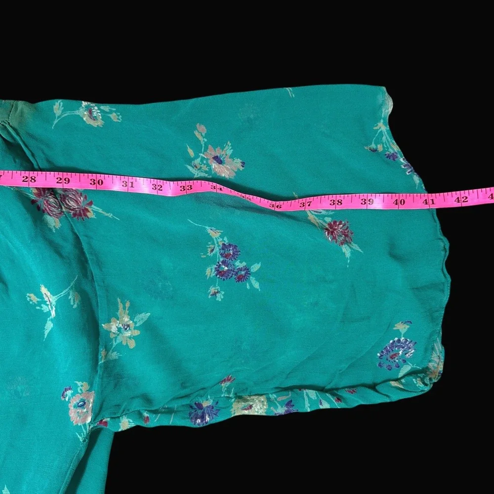 Vintage 70s Teal Floral Maxi Dress & Kimono Set ILGWU Made in USA Size 10
